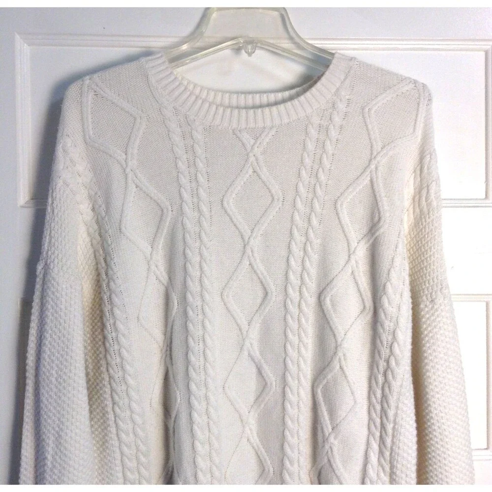 Hollister Cable Knit Sweater Wn S White Fisherman Old Money Preppy Academia Cozy